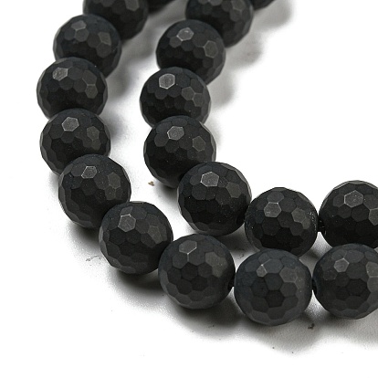 Натуральный черный агат бисер нитей, граненые круглые, окрашенная и подогревом, матовые
