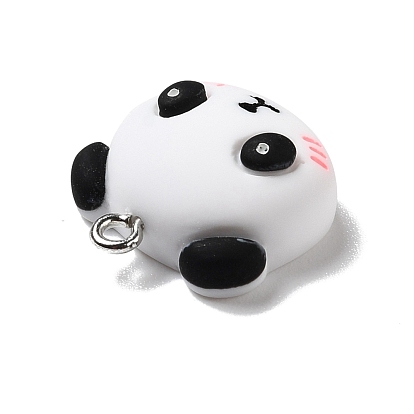 Opaque Resin Pendants, with Platinum Tone Iron Loops, Panda with Blush Face