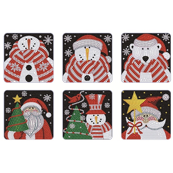 DIY Diamond Painting Christmas Snowman/Gnome Pattern Coaster Kits, including Resin Rhinestones, Diamond Sticky Pen, Tray Plate & Glue Clay