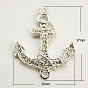 Alloy Rhinestone Links/Connectors, Cadmium Free & Lead Free, Grade A, Anchor, Silver Metal Color, 37x28x4mm, Hole: 2mm