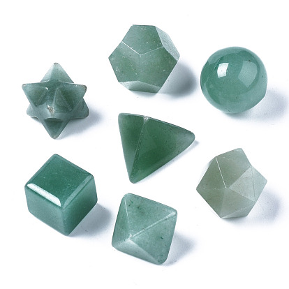 Perles naturelles en aventurine verte, pas de trous / non percés, style chakra, pour création de fil enroulé pendentif , 3 forme d, rond & cube & triangle & merkaba étoile & bicône & octogone & polygone