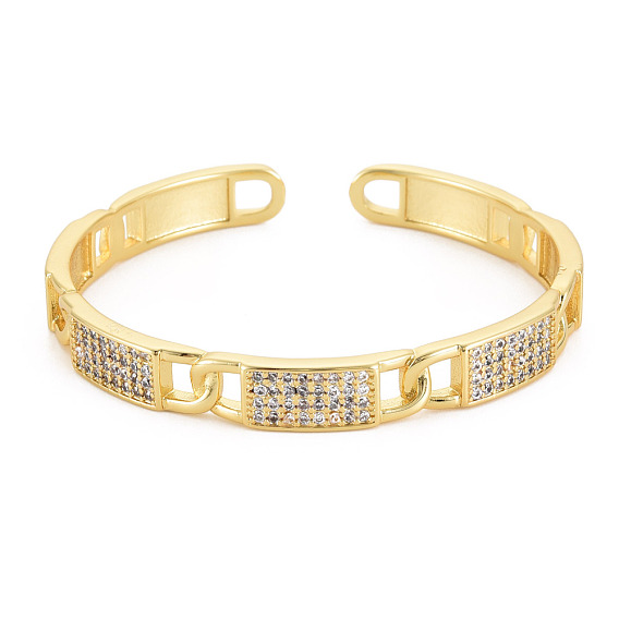 Brazalete abierto con rectángulo de circonita cúbica, joyas de latón chapado en oro real 18k para mujer, sin plomo y cadmio