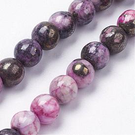 Natural Pyrite Beads Strands, Dyed, Round
