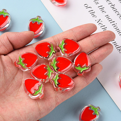 Transparent Enamel Acrylic Beads, Strawberry