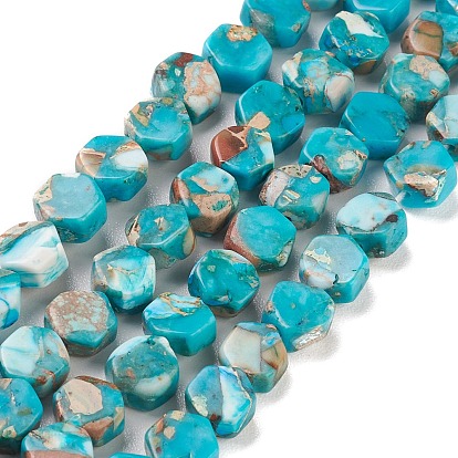 Brins de perles de jaspe impérial synthétiques, teint, hexagone