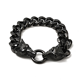 304 Stainless Steel Curb Chain Bracelet with Wolf Clasp for Men Women