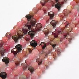 Natural Tourmaline Bead Strands, Faceted, Round