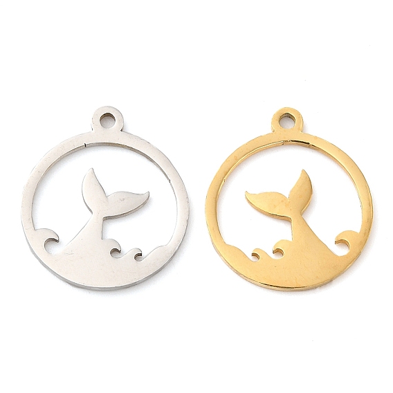 201 Stainless Steel Pendants, Flat Round with Fishtail Charm