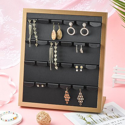 PU Leather Earring Displays, with Wood, Jewelry Display Stand