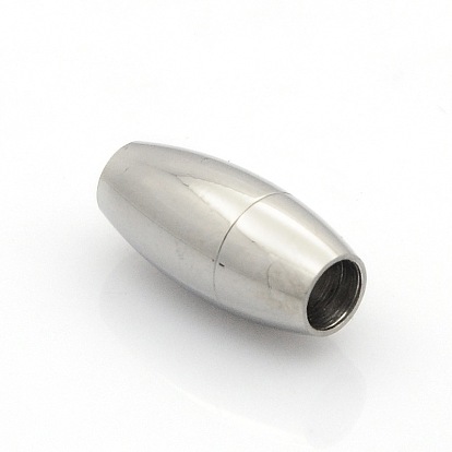 304 Stainless Steel Smooth Surface Magnetic Clasps with Glue-in Ends, Oval, 17x8mm, Hole: 4mm