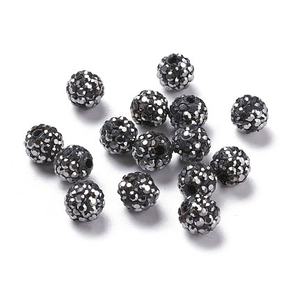 Perles de boule pave disco , Perles de strass d'argile polymère , ronde, pp 13 (1.9~2 mm), 5 rangées de strass, 8 mm, Trou: 1mm