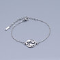 201 Stainless Steel Link Bracelets, with Lobster Claw Clasps, Flat Round