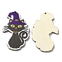 Grands pendentifs en bois de tremble imprimé simple face, breloque chat avec chapeau de sorcière, thème de l'Halloween