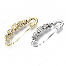 Brass Micro Pave Cubic Zirconia Safety Pins, Nickel Free, Clear
