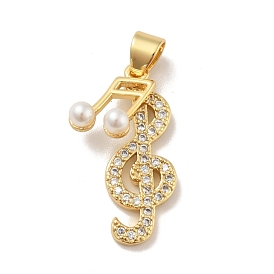 Brass Micro Pave Cubic Zirconia Pendants, with Acrylic, Cadmium Free & Lead Free, Long-Lasting Plated, Musical Nota, Clear