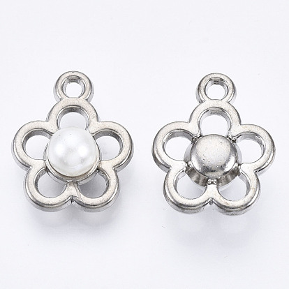 ABS Plastic Imitation Pearl Pendants, with UV Plating Acrylic Findings, Flower