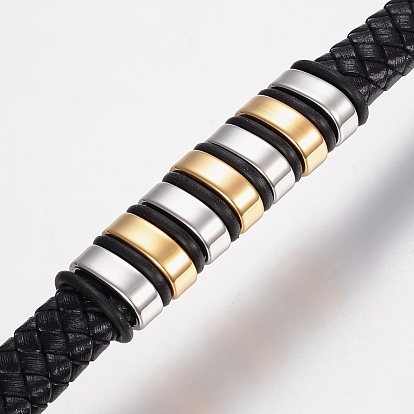 Bracelets cordon cuir tressé, avec 304 trouvailles de perles en acier inoxydable et fermoirs magnétiques