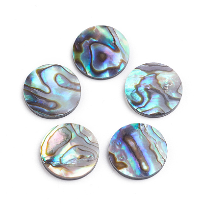 Natural Abalone Shell/Paua Shell Cabochons, Flat Round