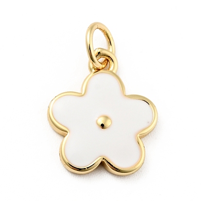 Rack Plating Brass Enamel Charms, with Jump Rings, Cadmium Free & Lead Free, Real 18K Gold Plated, Flower