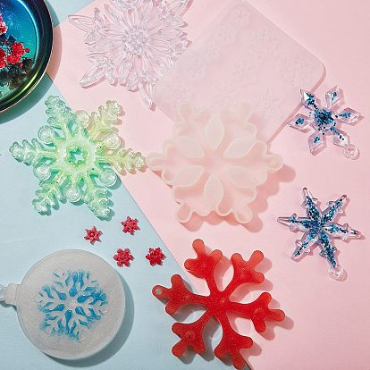 Kit de fabricación de bricolaje colgante, incluyendo moldes colgantes de silicona de copos de nieve, hilo de poliéster