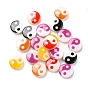 Printed Natural Freshwater Shell Beads, Yin Yang Flat Round Beads