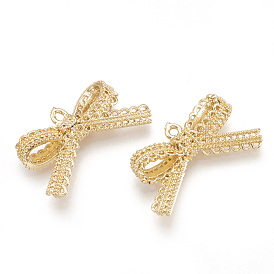 Brass Charms, Real 18K Gold Plated, Bowknot