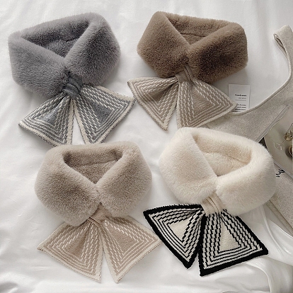 Women's Polyester Faux Fur Ornate Neck Warmer Scarf, Winter Autumn Collar Scarf Wrap, Triangle Pattern