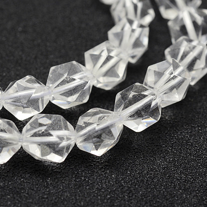 Natural Quartz Crystal Beads Strands, Rock Crystal, Star Cut Round Beads, Faceted