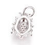 Brass Micro Pave Cubic Zirconia Pendants, Long-Lasting Plated, with Shell Pearl and Jump Ring, Insect