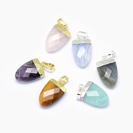 Mixed Gemstone Pendants, with Long-Lasting Plated Brass Findings, Faceted, Scabbard