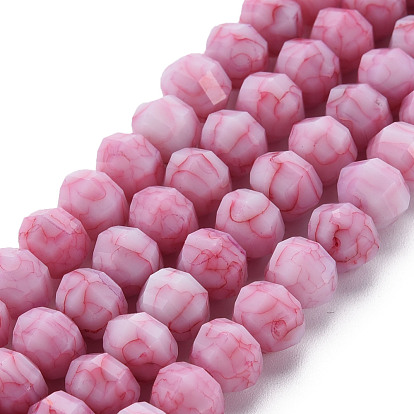 Mèches de perles de verre craquelé peintes au four opaque, facette, rondelle