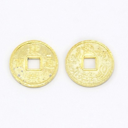 Accessoires de bijoux de perles de sapèque d'alliage de chinoiserie, plats ronds monnaies antiques chinois de caractère kangxi, 10x1mm, Trou: 2x2mm