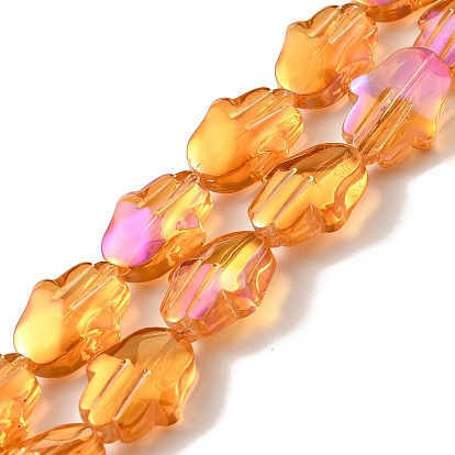 Transparentes perles de verre de galvanoplastie brins, demi arc-en-ciel plaqué, Hamsa main