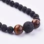 Natural Gemstone Beaded Necklaces, with Natural Lava Rock Beads & Platinum Plated Brass Lobster Claw Clasps