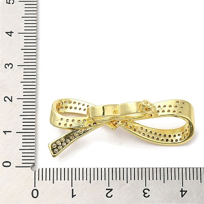 Rack Plating Brass Micro Pave Clear Cubic Zirconia Twister Clasps, Cadmium Free & Lead Free, Long-Lasting Plated, Bowknot