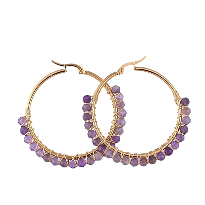 Boucles d'oreilles en perles, avec des perles naturelles de pierres précieuses, plaqué or 304 en acier inoxydable boucles d'oreilles