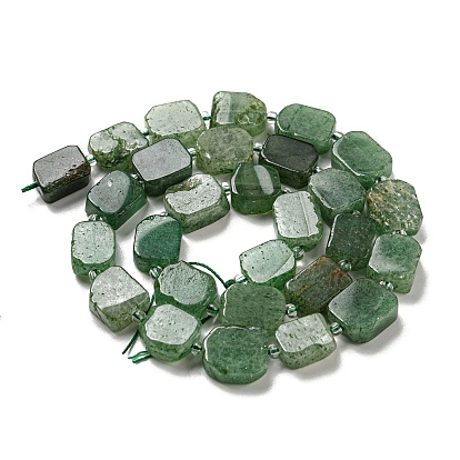 Brins de perles de quartz vert naturel, avec des perles de rocaille, rectangle