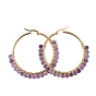 Beaded Hoop Earrings, with Natural Gemstone Beads,  Golden Plated 304 Stainless Steel Hoop Earrings