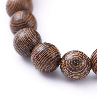 Stretch Bracelets, with Natural Wood Beads and Tibetan Style Alloy Beads, Elephant