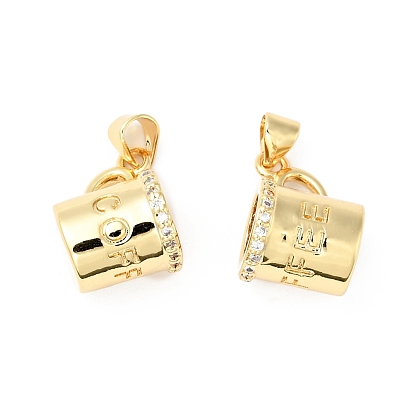 Rack Plating Brass Micro Pave Clear Cubic Zirconia Pendants, Cadmium Free & Lead Free, Cup & Word Coffee