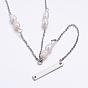 304 Stainless Steel Pendant Necklaces, Rectangle, with Freshwater Pearl Beads and 316 Surgical Stainless Steel Cable Chains