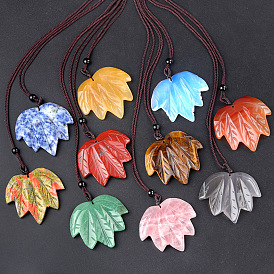 Natural Gemstone Pendants Necklaces, Leaf