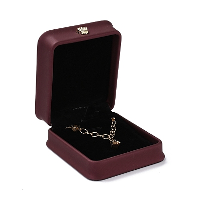 Boîte à bijoux en cuir pu, avec couronne en résine, pour pendentif boîte d'emballage, carrée