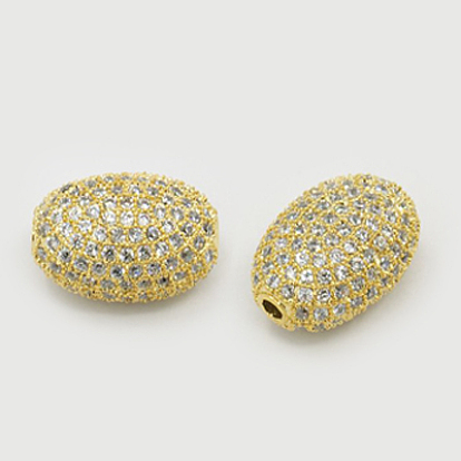 Brass Cubic Zirconia Beads, Oval, 13.5x10x7mm, Hole: 1.5mm