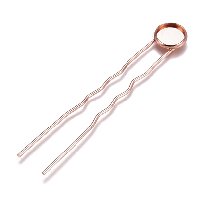 Accessoires de la fourche de cheveux en fer, u-shape, avec des supports laiton cabochon rond plat