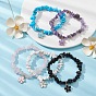 Alloy Enamel Flower Charm Bracelet with Synthetic & Nature Mixed Stone Chips Chains