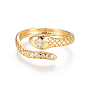 Brass Micro Pave Clear Cubic Zirconia Cuff Rings, Open Rings, Long-Lasting Plated, Snake