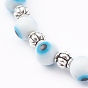 Bracelets extensibles en perles de chalumeau ronds faits à la main, avec alliage de perles d'entretoise, argent antique