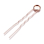Iron Hair Fork Findings, U-Shape, with Flat Round Brass Cabochon Settings
