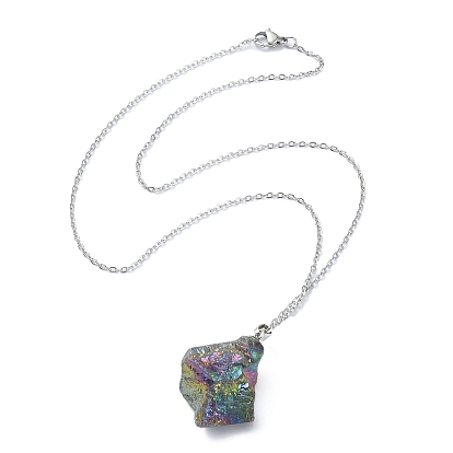 Natural Mixed Gemstone Nugget Pendant Necklace with 304 Stainless Steel Chains